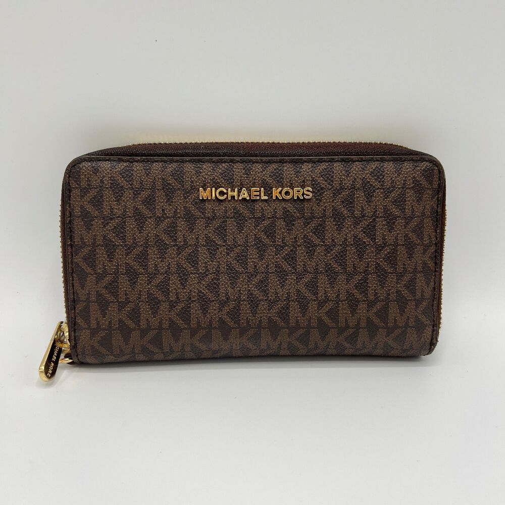 Michael Kors Jet Set Signature Logo Smartphone Wallet Brown Missing Strap